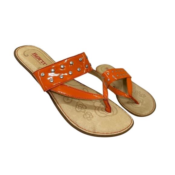 Born Orange Patent Leather Studded Slip-On Sandals Women's Size 7 EU 38 - Picture 1 of 7